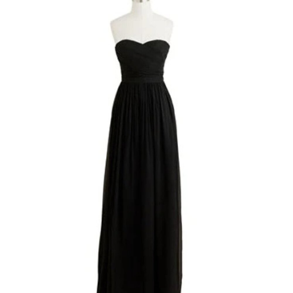 J.Crew Strapless Arabelle Gown $365 2 Black Silk Chiffon 41367 NWT